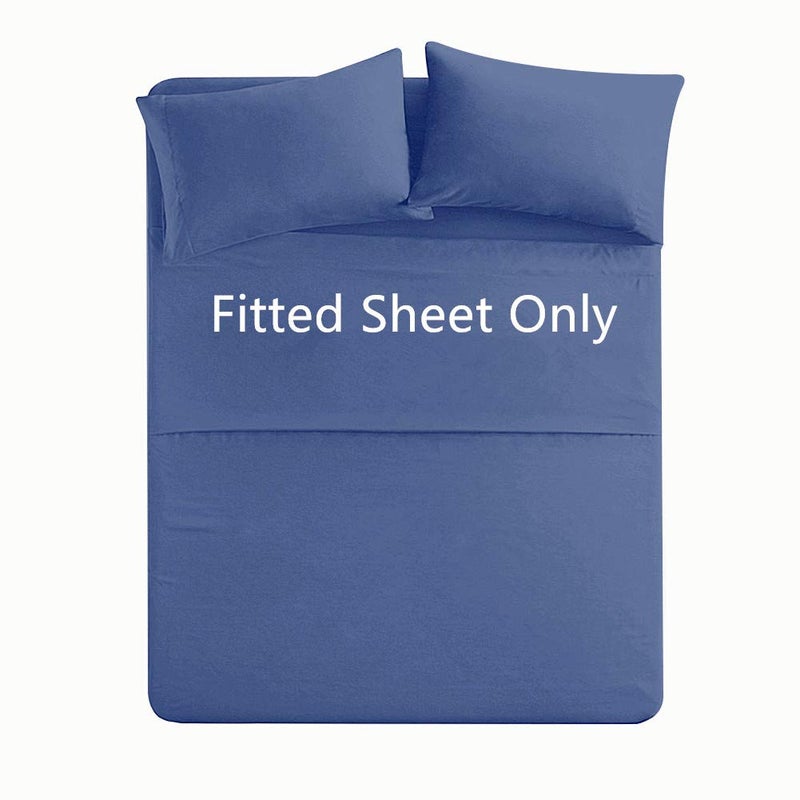 Meicotton Bedding Queen Size Premium Cotton Fitted Sheet Only - 300 Thread Count Pure Natural Cotton Fabric - 14" Deep Pocket,Breathable,Ultra Soft & Silky (Queen,Dark Blue) - Image 2
